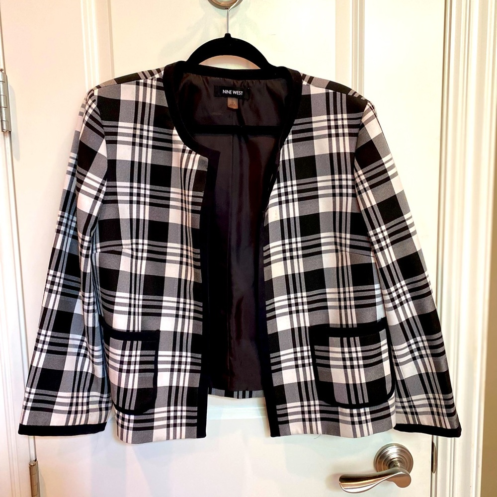 Nine West Black and White Plaid Blazer